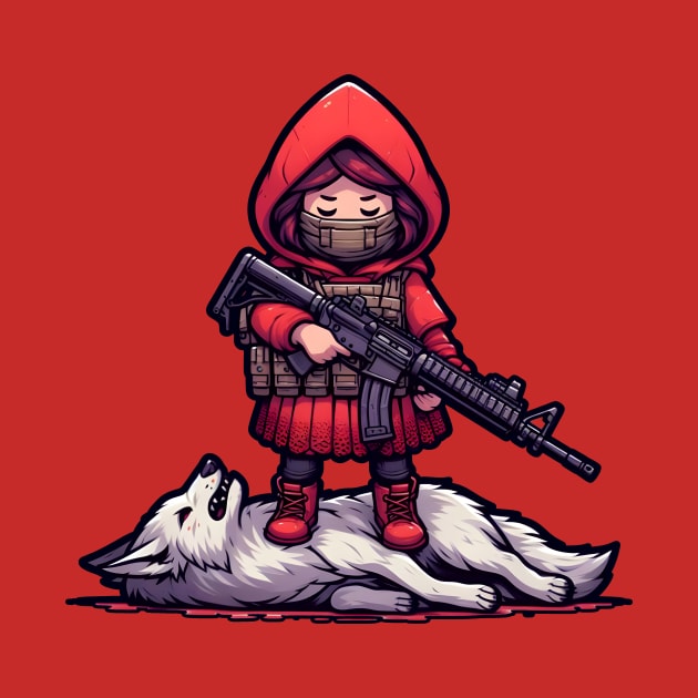 Tactical Little Red Riding Hood Adventure Tee: Where Fairytales Meet Bold Style by Rawlifegraphic