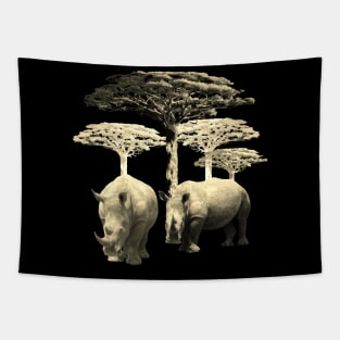 Rhino - Rhinoceros - Wildlife - Africa - Sepia Tapestry