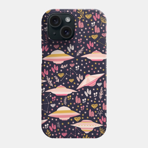 Pink UFO Pattern with stars and crystals Phone Case by kapotka