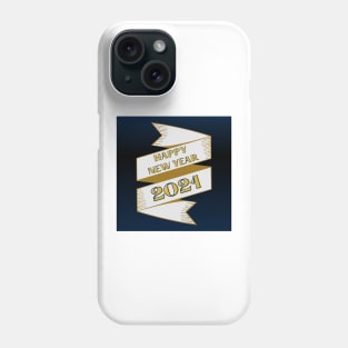 happy new year 2021 holiday retro vintage theme blue gold yellow banner pattern Phone Case