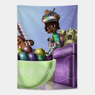 African American Girl and Christmas Tapestry