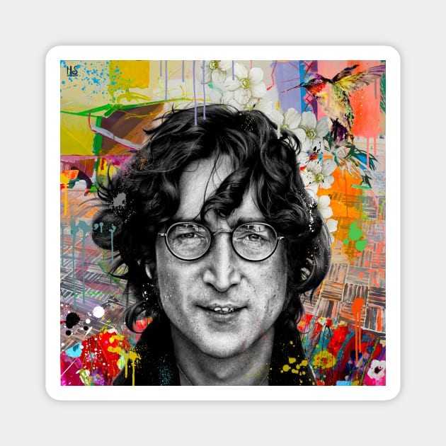 John Lennon pop art Magnet by christian@heltsort.com