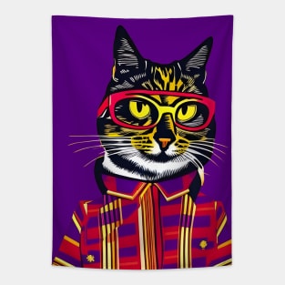 Colorful Hipster Cat Tapestry