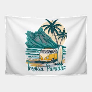 Tropical paradise Retro Summer Vibes Beach Life Classic Car Novelty Gift Tapestry