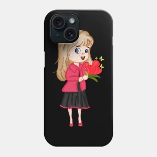 A girl holding a bouquet of red flowers Phone Case