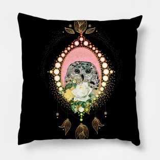 Elegant owl head with flowers Pillow