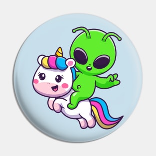 Cute Alien Riding Unicorn Cartoon Pin