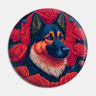 Dogs, shepherd dog and flowers, dog, style vector (Black  version #2 shepherd dog) Pin