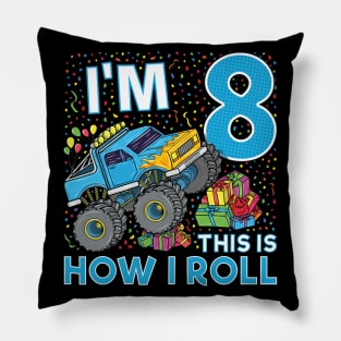 8th Birthday Monster Truck Party Gift 8 Year Old Boy Pillow