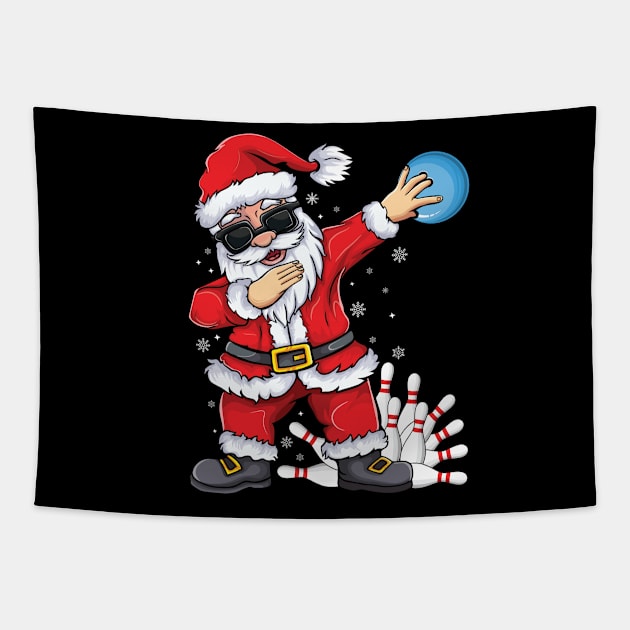 Xmas Dabbing Santa Bowling ball and pins Christmas bowling Tapestry by UNXart