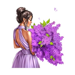 Brunette Lilac Flowers T-Shirt