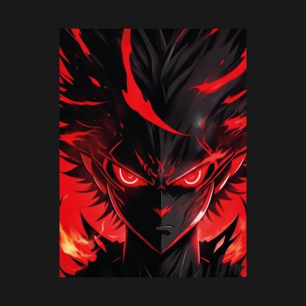 A red black shadow in an anime style with red eyes and flames behind it. by mouhamed22