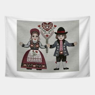 Embroidered German Pillow with Boy and Girl Tapestry