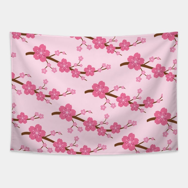 Pretty Pink Cherry Blossom Floral Tapestry by epiclovedesigns