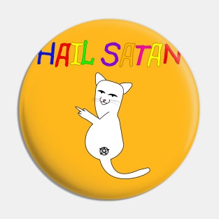 Hail Satan Middle Finger Cat Pin