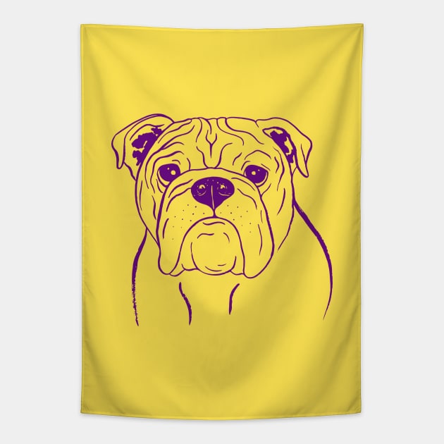 English Bulldog (Yellow and Purple) Tapestry by illucalliart