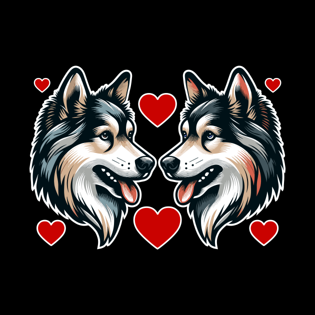 Love Huskies Couple Tee, Cute Dog Lover T-Shirt, Valentines Canine Design, Unisex Adult Clothing, Gift for Pet Owners by Cat In Orbit ®