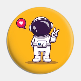 Cute Astronaut With Hand Peace Cartoon Pin