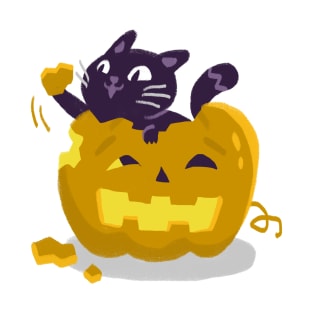 Cat and Pumpkin Halloween T-Shirt