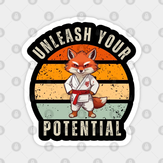 Karate Angry Fox Retro Magnet by BaliChili