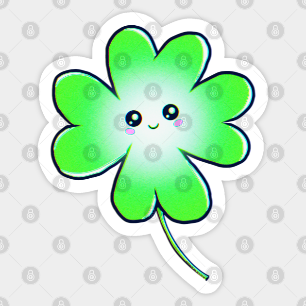 Green Happy Smiley Four Leaf Clover - Four Leaf Clover - Sticker ...