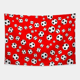 Football / Soccer Ball Seamless Pattern - Red Background Tapestry