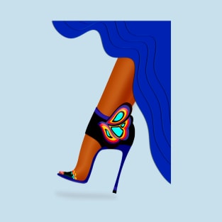 Colorful high heel shoe with blue skirt - Transparent  background T-Shirt