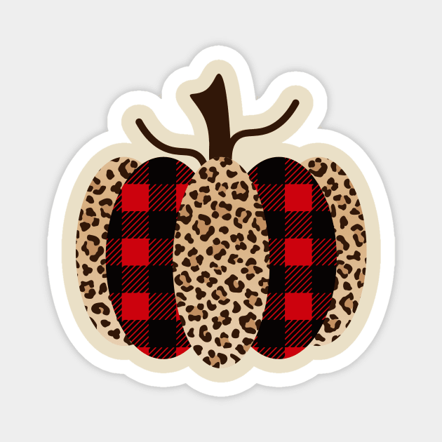 Fall Pumpkin with Red and Black Plaid and Leopard Print Magnet by Unified by Design