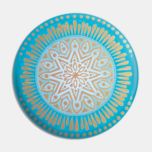 Gold on Aqua Mandala Pin by SoozieWray