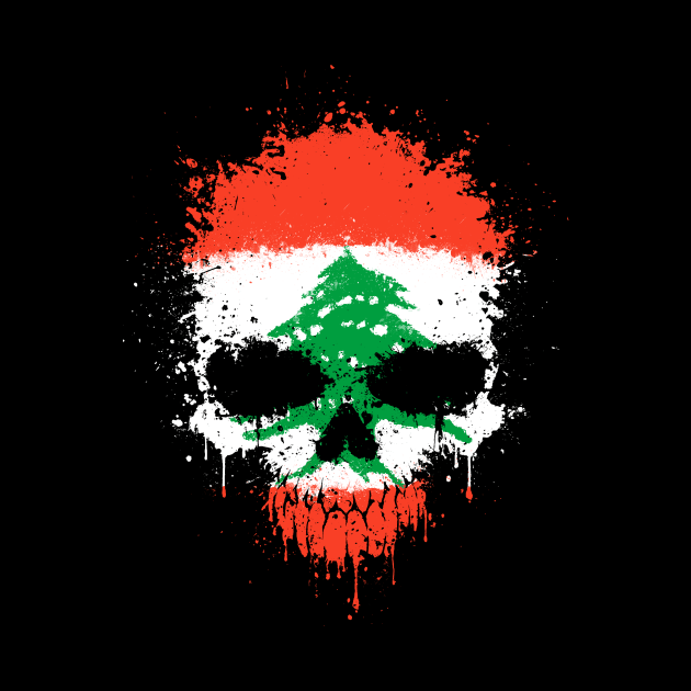 Chaotic Lebanese Flag Splatter Skull by jeffbartels