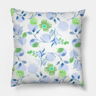 Blue And Green Watercolor Buds Pattern Pillow