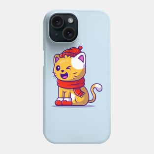 Cute Cat Winter Wearing Hat, Scarf And Shoes Cartoon Phone Case