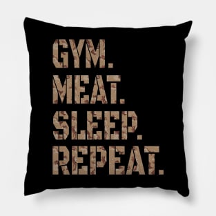 GYM MEAT SLEEP REPEAT CARNIVORE ATHLETIC STENCIL DESERT CAMO SPORT STYLE Pillow