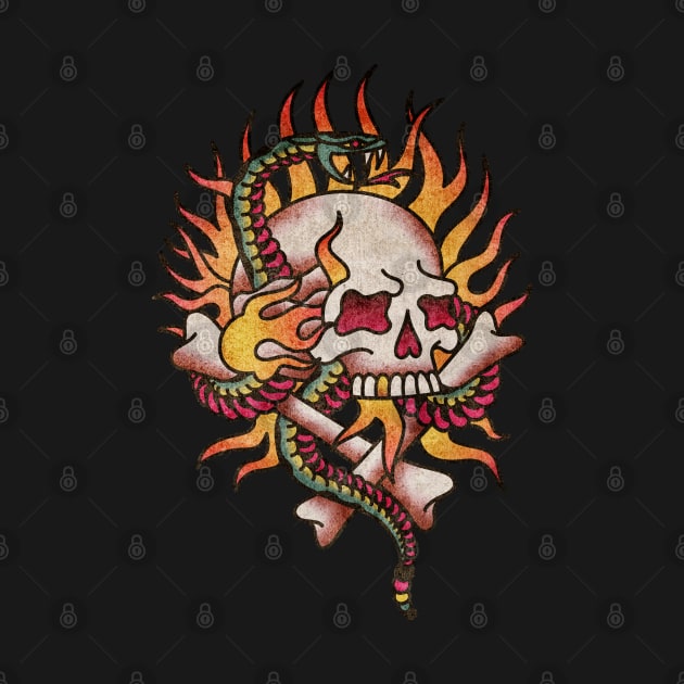 OldSalt American Traditional Firey Skull & Snake by OldSalt