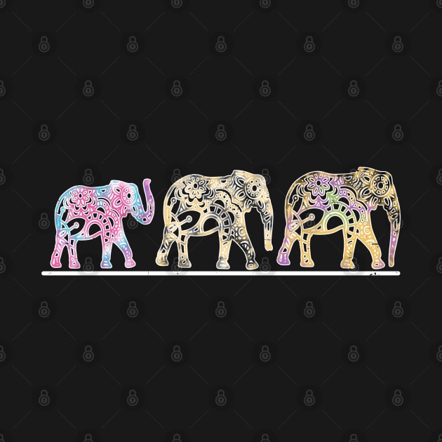 Three Elephants Trunk Up Proboscis Mandala by alcoshirts