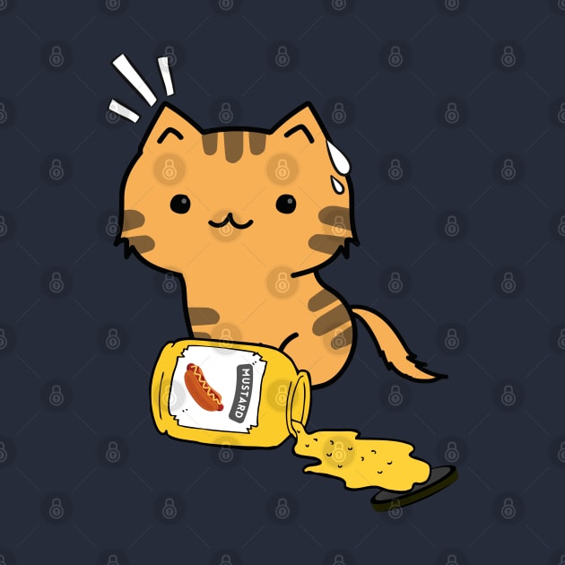 Cute Orange Cat Spilled a jar of mustard sauce by Pet Station