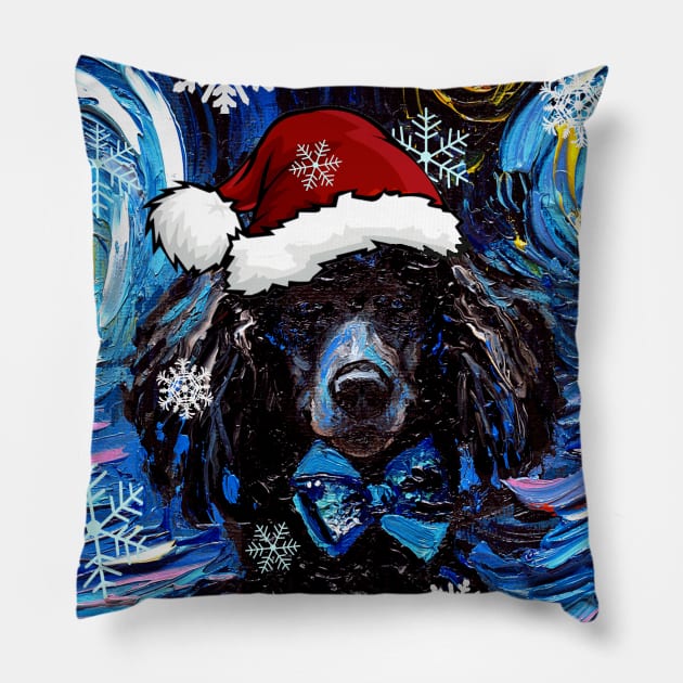 Black Poodle Santa Pillow by sagittariusgallery