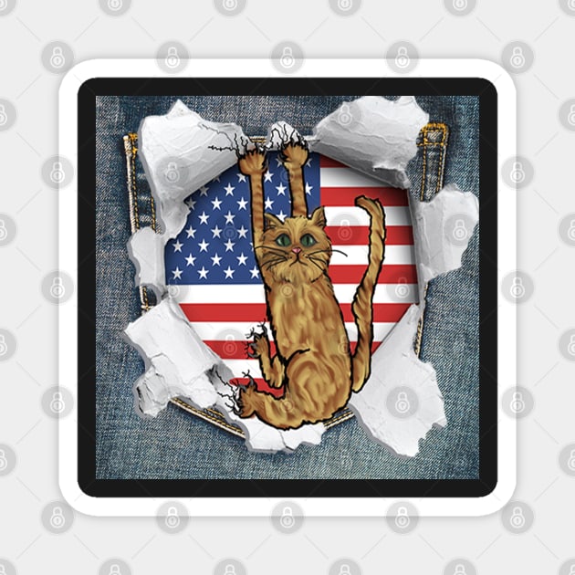 Funny Cat American Flag Cat Lover Gifts Magnet by tamdevo1