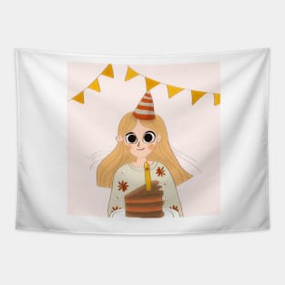 A Birthday Girl's Cake Celebration Tapestry