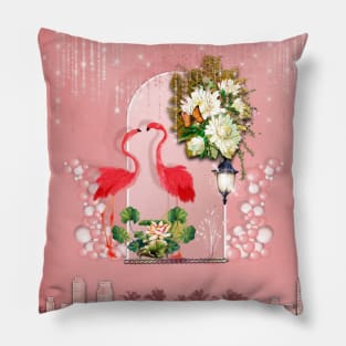 Wonderful flamingos with tropical flowers Pillow