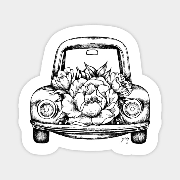 Floral Vintage Car I Magnet by Akbaly