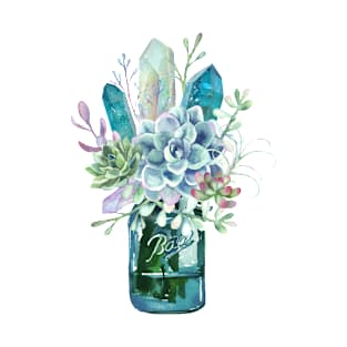 Succulent, crystal, bouquet, crystals, cacti, flowers, ball jar, vase, watercolor T-Shirt