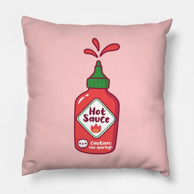 Hot Sauce With Skull Caution Label Pillow by rustydoodle