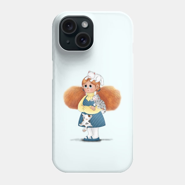 Cute Kittens Climbing On A Little Girl Phone Case by Athikan