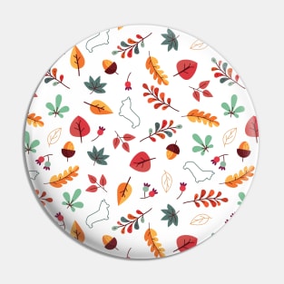 Corgi Autumn Leaves Pattern - White Background Pin