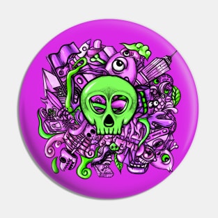 Doodle Skull Pink Pin