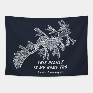 Leafy Seadragon - This Planet Is My Home Too - navy blue Tapestry