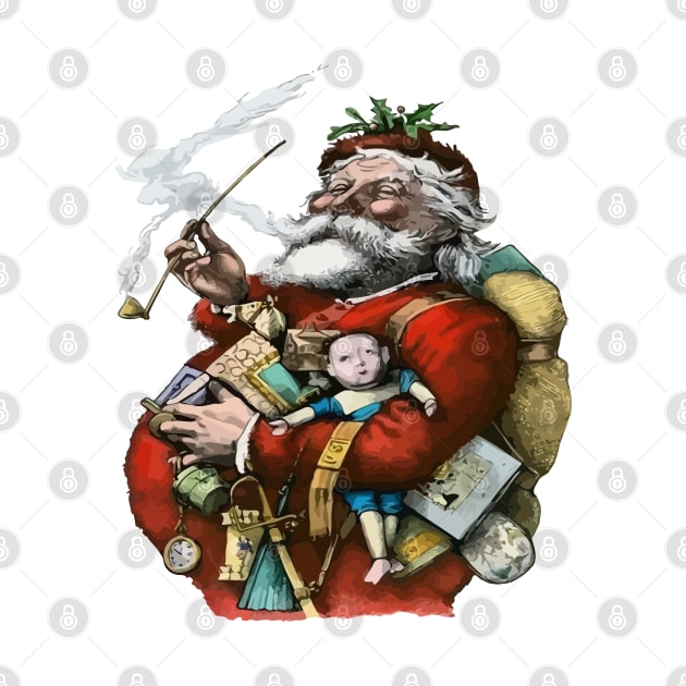 Vintage Style Colored Ink Illustration Of Santa Claus by taiche