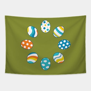 Eggs | Yellow Orange Blue | Stripes | Dots | Clouds | Dark Green Tapestry