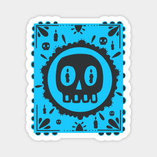 Black Skull - Dia De Los Muertos - Blue Papel Picado Magnet